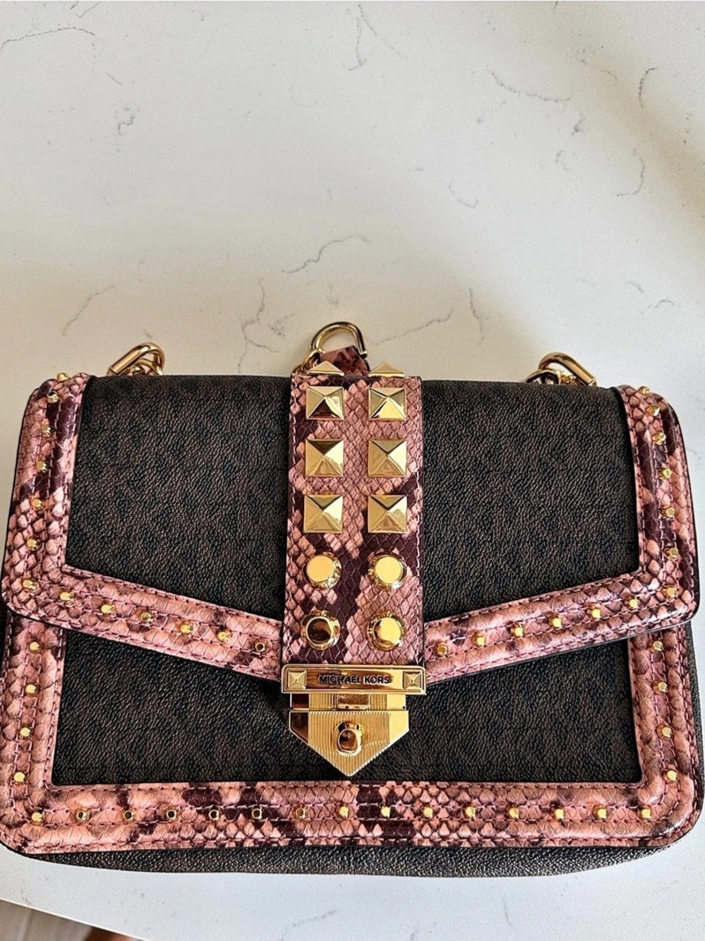 NWT Michael Kors SoHo Large Studded Snake Shoulder Bag